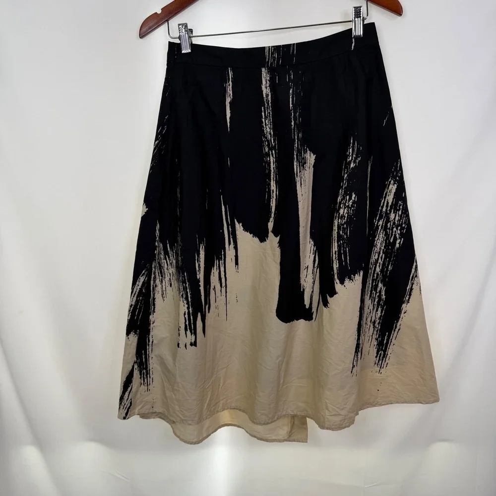 Eva Franco Black & Tan Paint-Brush Midi Skirt - Picture 6 of 8